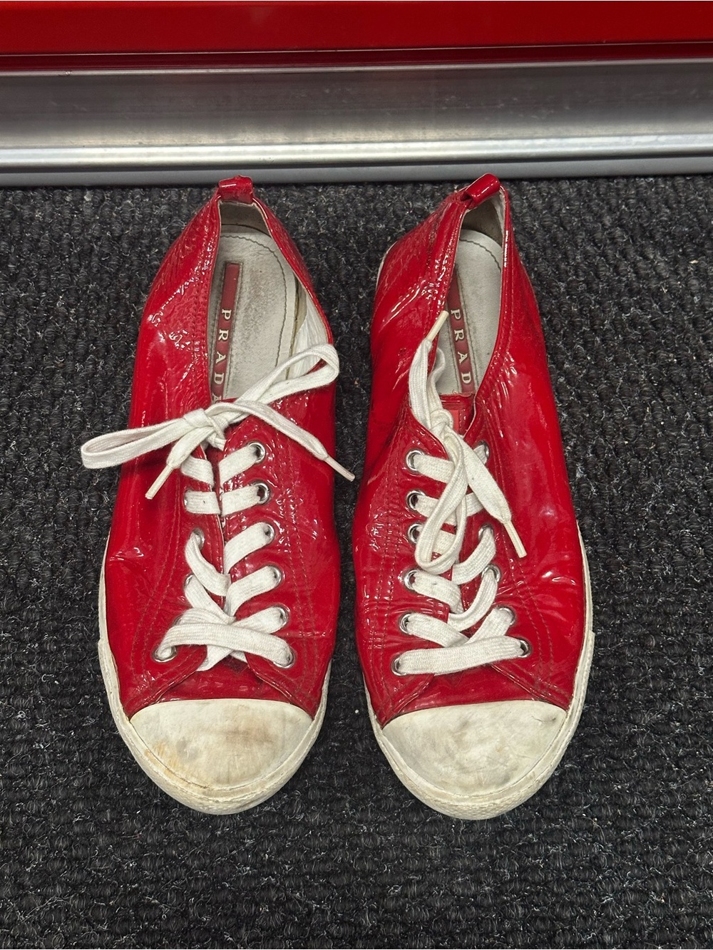 Prada Women’s Red Patent Leather Low-Top Sneakers Size 40